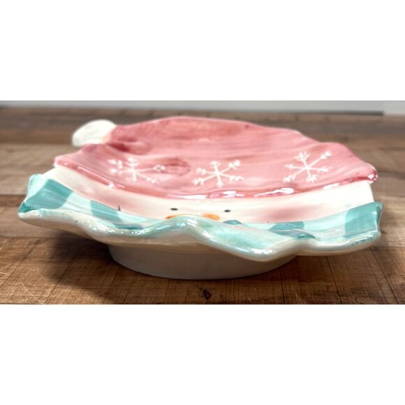 Whimsical Ceramic Snowman Serving Plate Winter Holiday Decor - Picture 2 of 6